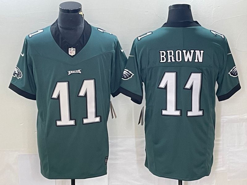 Men Philadelphia Eagles #11 Brown Green 2023 Nike Vapor Limited NFL Jersey style 1